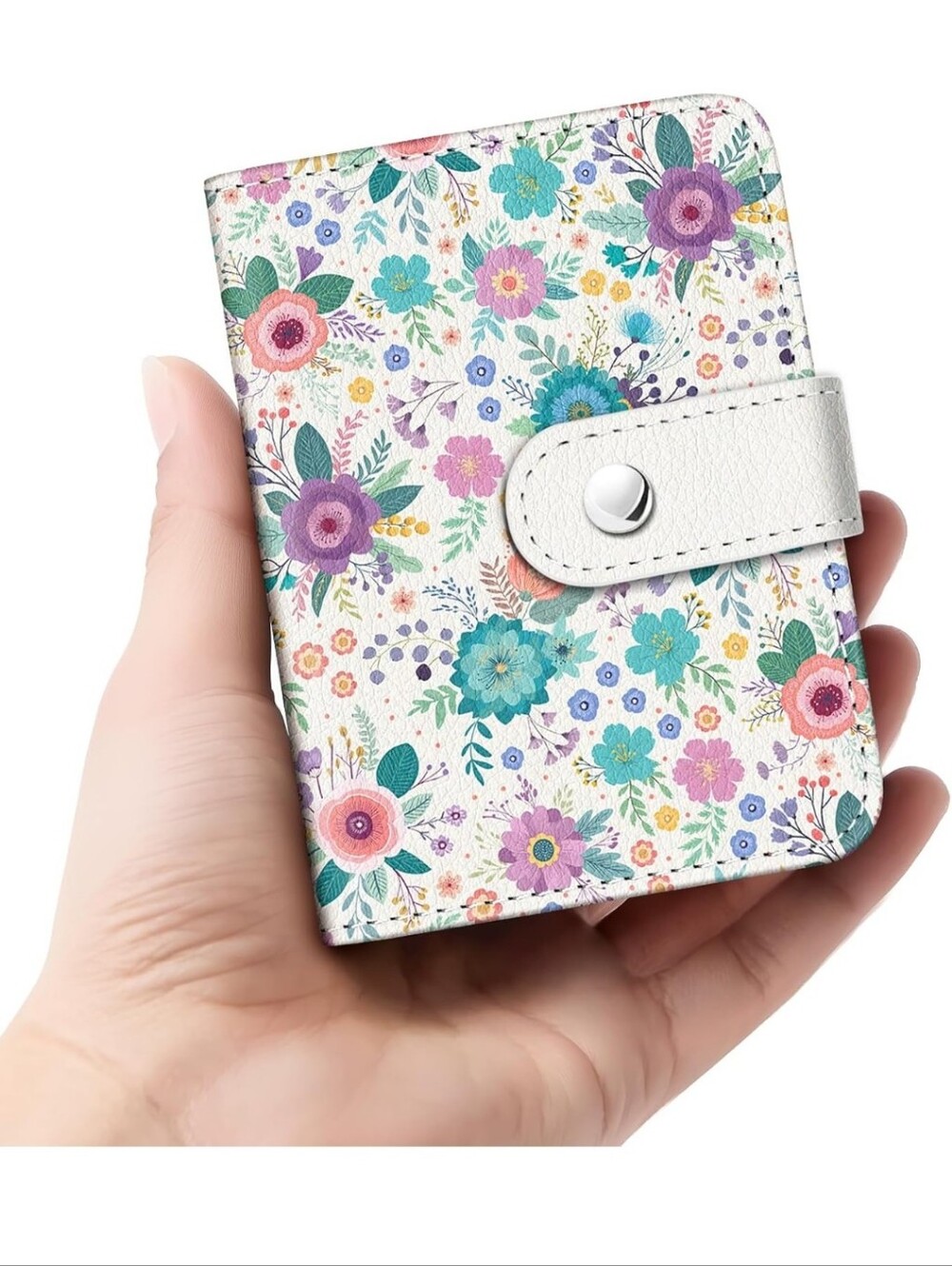 Floral Compact Card Holder Wallet - White Multicolor